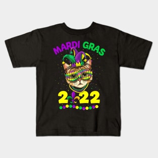 Cute Cat Wearing Carnival Mask Mardi Gras Cat Lover Gifts Kids T-Shirt